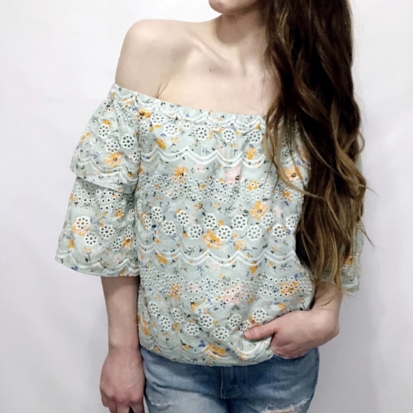 LAIA Anthropologie Ashtabula Embroidered Eyelet Ruffle Top - Picture 7 of 10